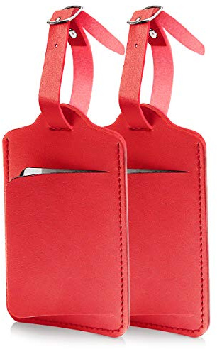 flintronic Etiquetas de Equipaje, 2 PCS Etiquetas de Equipaje, Etiquetas de Identificación de Maleta, Etiquetas de Maletas de Equipaje, para Evitar la Pérdida de Bolsas y Maletas - Rojo