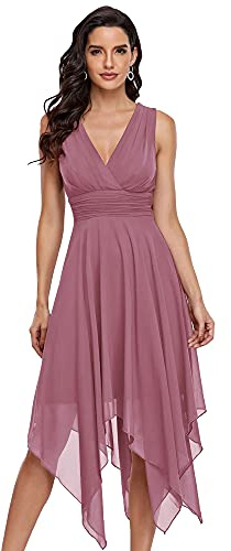 Ever-Pretty Robe de Soirée Longue Femme Asymétrique Col en V en Mousseline de Soie Plissé Classique 3142