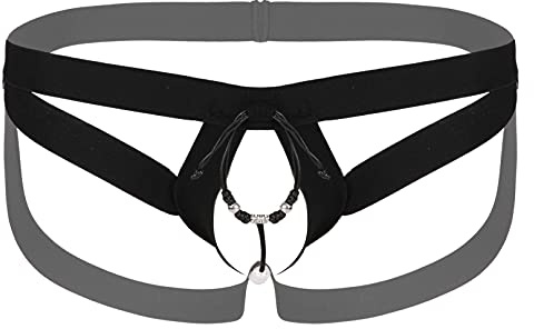 Agoky String Sexy Hommes Slip Ouvert Entrejambe Culotte Dentelle G-String Taille Basse Ceinture Élastique D Noir Taille Unique