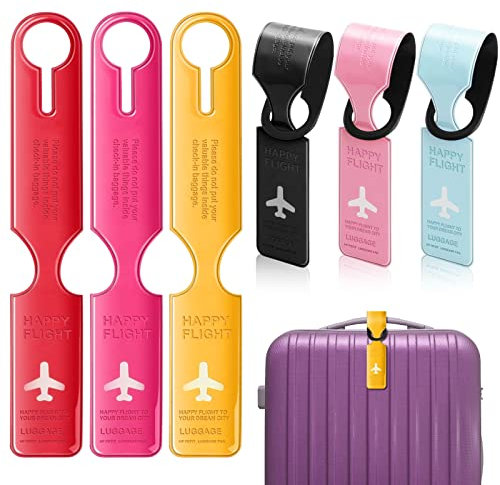 6 Pcs Kofferanhänger PVC，Gepäckanhänger Kofferanhänger mit Adressschild Karten，Koffer Namensschilder Kofferanhänger Bunt für Reise Reisetasche Tasche