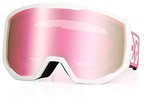 EXP VISION Skibrille für Damen und Herren, Snowboard Brille Schneebrille OTG 100% UV-Schutz Skibrille für brillenträger, Anti-Nebel Snowboard Brille Ski Goggles (Kirsche)