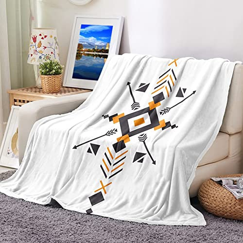 Daesar Kuscheldecke Flauschig, Wohndecke Warm 180X240 Weiß mit Gemustert Geometrie Decke Flanell Fleecedecke für Couch