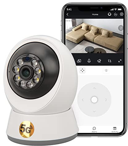 WiFi Telecamera di sicurezza interna, 360 gradi senza fili 1080P 5GHz Pan Tilt Home Smart Surveillance Camera Visione notturna Telecamera per animali domestici con audio a 2 vie (Spina UE)