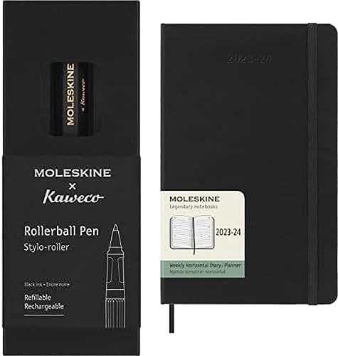 Moleskine x Kaweco Rollerball Refillable Pen in ABS plastic for Writers, Note-takers, Refill 0.7 mm Weekly Planner 2023-2024, 18-Month Horizontal Agenda, Weekly Diary
