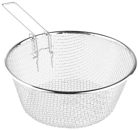 TIENDA EURASIA – Cestillo Freidor, con Asa Abatible para Mejor Almacenaje, Forma Redonda, de Acero Inoxidable, Color Plata, de Distintos Tamaños, para Freir y Cocinar (22 cm)
