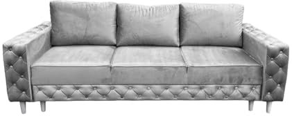 Ares Meble Komo Sofa Mit Schlaffunktion 240x98 cm - 3 Sitzer Mit Bettkasten - Samt Eleganz Couch - Wohnzimmer Sofas - Sofa Bed - Beine Weiß - Grau