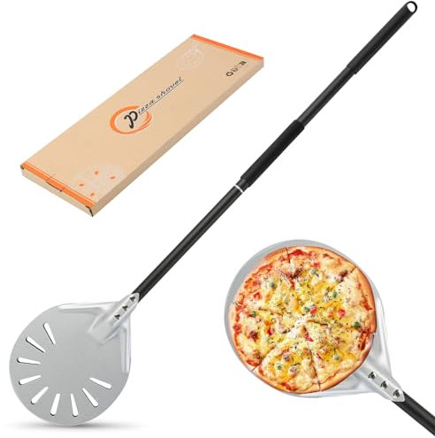 Pala per Pizza Forata, Pala Pizza Lunga con Manico Smontabile per Pizza, Forno e Barbecue per Pizzas, Pane, Pala Barella per Pizza in Alluminio Grande Superficie per Forno Pizza Pane Torta