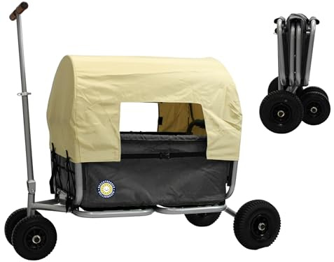 Notrekker Life vikbar rullvagn, vikbar handvagn med massiva gummidäck + parkeringsbroms solskydd (blå) (Black, gummi däck)