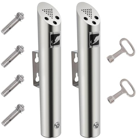 Posacenere da Parete per Esterni, In Acciaio Inox, per Pub Bar, Ufficio, Ristorante, Caffetteria, 2 Posacenere a Parete, per Esterni, Altezza 46 cm x 7,5 cm (Argento)