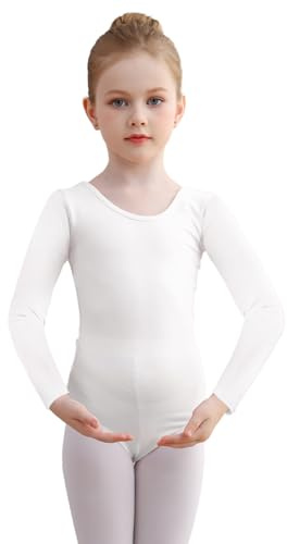DGSHIRLDJO Ballettanzug Mädchen Ballett Trikot Baumwolle Langarm Ballett Body TanzBody Turnanzug Gymnastikanzug für Kinder Damen Größe 110-160 (weiß, 110)