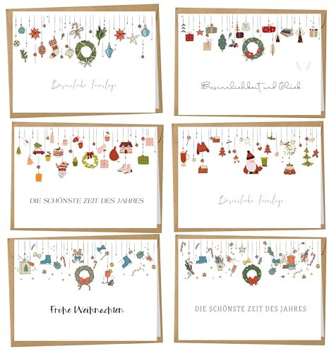 BIROYAL 12er Weihnachtskarten mit Umschlag Set - Weihnachtsblumengirlande Karte Weihnachten - A6 Grußkarten Weihnachten - Christmas Cards - Klappkarten für Familie, Freunde