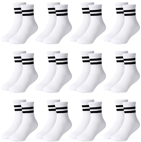 Moitiy - Lote de 12 pares de calcetines de tenis unisex para niños, en algodón, Blanco., 31-34