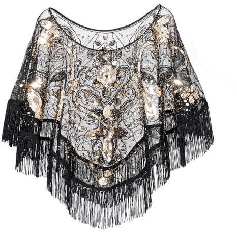 Lufdegim Pañuelos para mujer, estola de los años 20, estola de los años 20, chal de lentejuelas, pañuelo retro para boda, fiesta de Gatsby, vestido de noche, accesorios de disfraz, Negro , 15cm