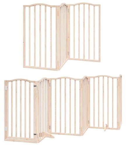 vidaXL Hundgrind med dörr vikbar 9 paneler 450 cm poppel, husdjursgrind, hundgrind för trappor, valpgrind för trappor, hundgrind med dörr