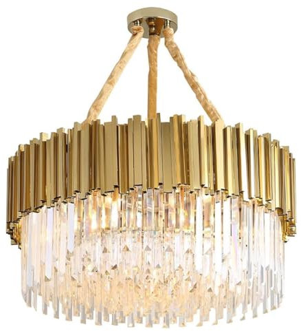 QUYCOIU Lampadario Moderni Cristallo Dimmerabili Plafoniera A LED per per Corridoio Soggiorno Camera da Letto Sala da Pranzo Hotel 3 Colori Regolabile Lampade Golden Chandelier Lights(D55xH30cm)