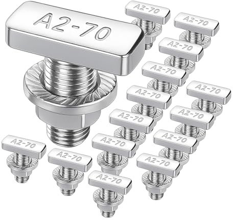 Jyvex Lot de 15 vis à tête marteau M8 x 20 en acier inoxydable A2-70, vis à tête marteau avec écrous à dents de blocage, écrous à bride M8, vis pour rail de montage solaire PV, serre et montage