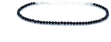 Pulsera de Turmalina Negra, Plata 925, Ajustable 16-19 cm, 2 mm de Grosor
