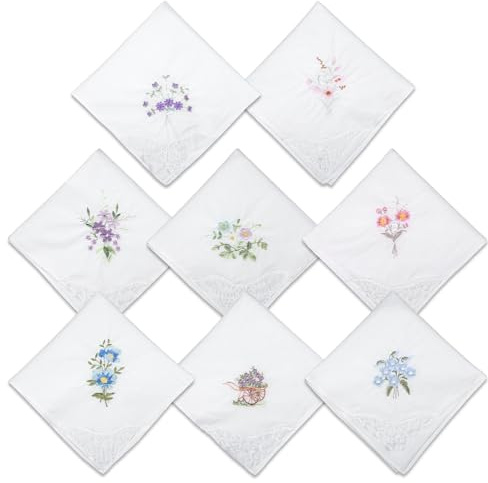 guduling 8 Pcs Ladies Handkerchief,Cotton Handkerchiefs,Handkerchiefs Women | Soft Cotton, for Women, Elegant Vintage Floral, Women's Handkerchief, for Wedding Party