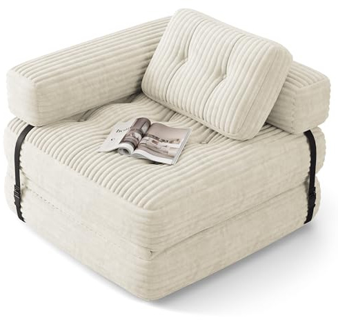 Xbro Sofá Cama Plegable con Reposabrazos en L, Sillón Convertible en Cama 2 en 1 Portátil para Espacios Pequeños, Tela de Pana con Relleno de Espuma, 190 x 85 cm Desplegado