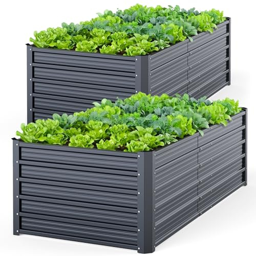Ohuhu Jardinera de metal para plantas, 2 unidades, 180 x 90 x 60 cm, bancal alto para jardín, de chapa de acero resistente con diseño estable, protección contra la corrosión y larga durabilidad, ideal