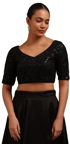 Soch Georgette-blus för damer med zari-broderi, vadderad, svart, 62