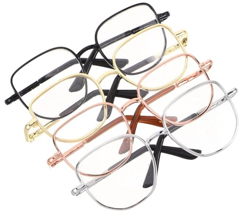 TOYANDONA 4pcs Miniature Metal Decorative Eyeglasses Dollhouse Accessories for Crafts Tiny Metal Square Doll Eyeglasses for Boys and Girls Dress up Toys