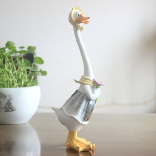 Gettimore Statua a forma di anatra in resina per decorazione da giardino e cortile, resistente alle intemperie, 15 x 13 x 34 cm, bianco B