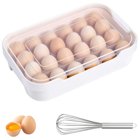 JYYWTSI Huevera para Nevera de 24 Huevos con Batidor Cocina, Organizador Huevos Apilable de Plástico PP, Caja Huevos Frigorifico para Huevos Grandes y Huevos de Pato