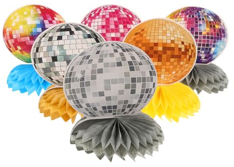 FELTECHELECTR 12 St Retro Disco Party Dekorationer med Färgglada Honungsrotscenterpieces Små Diskokulor Tals Temafest Födelsedagsbord och Musikfest