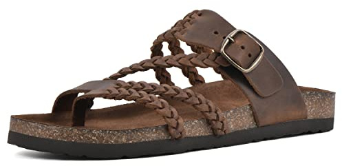 WHITE MOUNTAIN Women's Hayleigh Footbed Sandal, Brown/Leather, 8 M