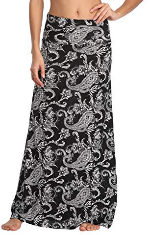 Damen Sommer Hohe Taille Boho Yoga Maxi Rock Elastisch Pull On Lang Röcke(M, 5)