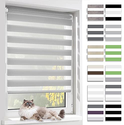 BelleMax Doppelrollo Klemmfix ohne Bohren & mit Bohren, Grau B65 x H220 cm (Stoffbreite 65cm), Duo Rollo, Fensterrollo lichtdurchlässig & Blickdicht, Klemmrollo Sichtschutz & Sonnenschutz