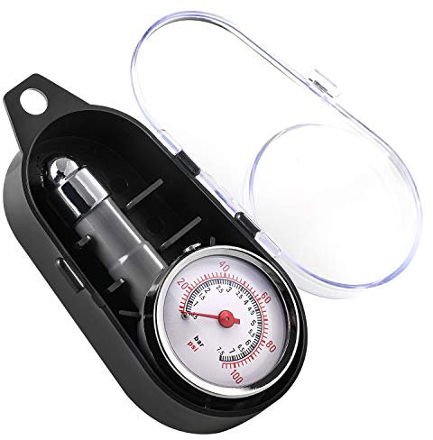 CZC AUTO Small Tyre Pressure Gauge 100 PSI (7 Bar) ANSI B40.1 Mechanical with Case for Car Van Bike Truck RV Motorcycle