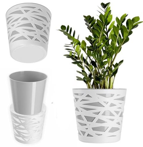 KADAX Vaso da fiori, rotondo, in plastica, per fiori, piante, balcone, per interni, leggero, moderno vaso (17 cm, grigio)