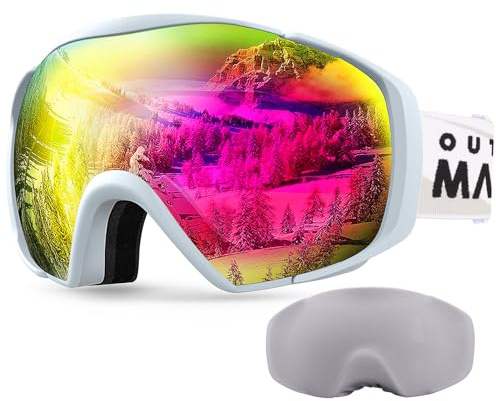 OutdoorMaster Maschera da Sci Premium Unisex con Custodia, Occhiali da Snowboard, Occhiali da Sci, Protezione UV al 100%, Occhiali da Sci Antiappannamento per Donne, Uomini, Ragazzi e Ragazze