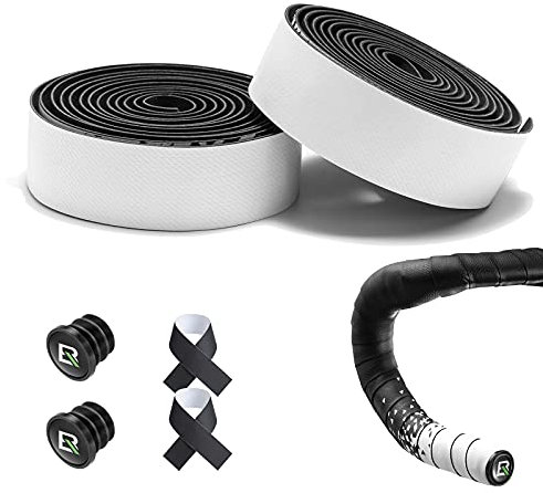 ROCKBROS Fahrrad Lenkerband für Rennrad & MTB – Rutschfestes & Stoßdämpfendes Griffband aus PU + EVA, Langlebiges Bike Bar Tape, 2 Rollen je 210×3 cm, Schwarz Weiß