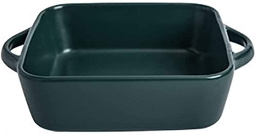 Ceramic Baking Dish, Baked Rice Bowl Bakeware With Handle Stoneware Baking Dish Rectangular Baking Dish, Oven Rice Bowl For Cake Dinner Baking-Dark green