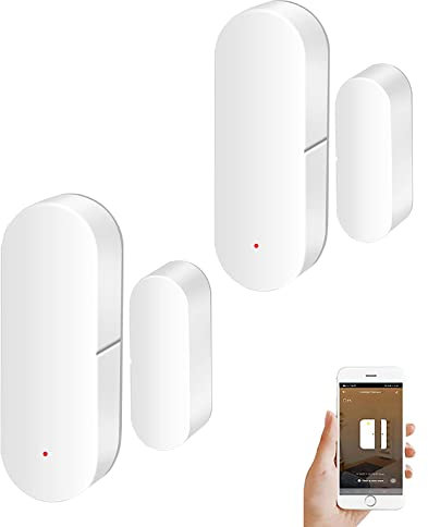 Sensor de Ventana de Puerta: Sensor de Puerta Inteligente Tuya Gratuita Alertas en Tiempo Real, Detector Contacto inalámbrico WiFi para la Seguridad del hogar y, para Alexa Google Assistant (2 Unidad)