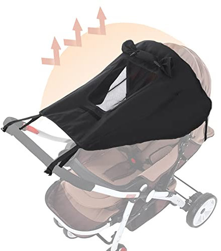 Sonnensegel Kinderwagen mit UV Schutz 50+ Wasserdicht Kinderwagen Verstellbar Sonnenblende mit Sichtfenster Extra Breite Schattenflügel Universal Schwarz Baby Buggy Sonnenschutz Abdeckung