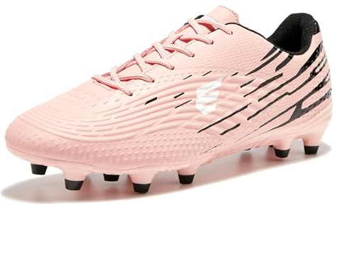 EPIMENO Men's and Women's Soccer Cleats Rugby Boots Outdoor Football Shoes, Pink/Black/White, 8 Women/6.5 Men