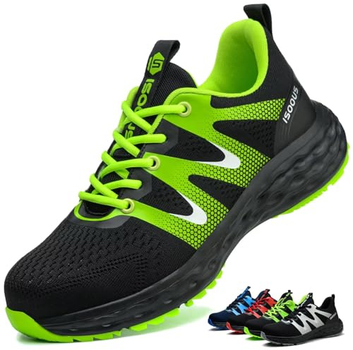 Scarpe Antinfortunistiche Uomo Donna Leggere Scarpe da Lavoro Comode Scarpe Sicurezza con Punta in Acciaio Traspiranti Verde 44 EU