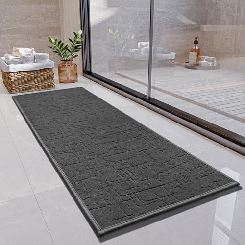 SIXHOME 40 * 100cm Dunkelgrau Badteppich super saugfähige Badteppich rutschfest waschbar Badezimmerteppich Badematten mit Gummirückseite für Dusche Badezimmer Badewanne