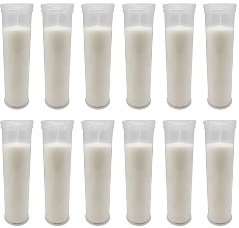 Tradineur - Pack de 12 velones de santo de parafina y cera vegetal, velas litúrgicas, decoración de iglesias, cementerios, tumbas (Blanco - 21,3 cm)