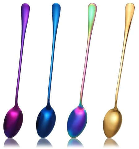 4 Stück 19.8 cm Lang Eislöffel Edelstah Löffel mit Langem Stiel Lange Kaffeelöffel Teelöffel Latte Macchiato Löffel Dessertlöffel Longdrinklöffel für Sundae Cocktail kaffee Tee Milchshake