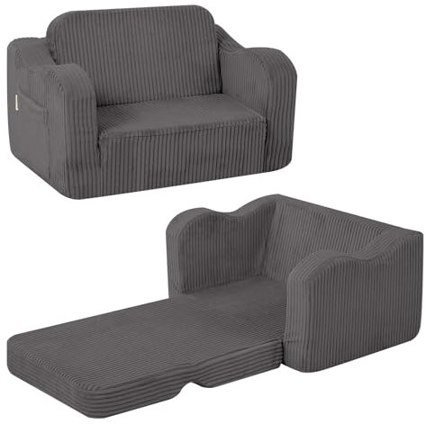 MeMoreCool Cord Kindersofa, Kinder Relaxsessel, Baby Lounge Sofa, Mini Couch für Kuschelecke Kinderzimmer, ausklappbare Couch für Jungen und Mädchen im Alter von 1–3 Jahren, Anthrazit