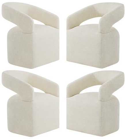 KISLOT Upholstered Dining Chairs with Casters, Modern Barrel Side Armchair with Rollers for Dining Room, Bedroom, Kitchen, Reading Room, Cream Beige, Set of 4
