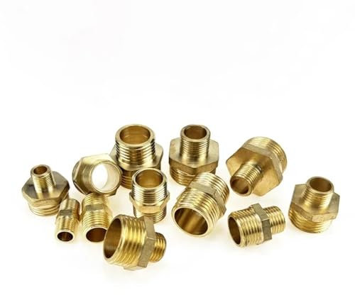 FRAOMHFW 10pcs 1/8 1/4 3/8 1/2 Male To Female Thread Hex Bushing Brass Pipe Connectors Brass Coupler Adapter Threaded Fitting(1l4 to 1l2,10 PCS)