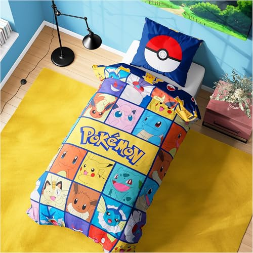 Get Trend Pokemon Ropa de Cama Infantil 135x200 cm con Funda de Almohada, Juego de Cama Reversible con Pikachu y Amigos, Regalos Niños y Regalos Adolescentes (Multi Pokemon, Individual)