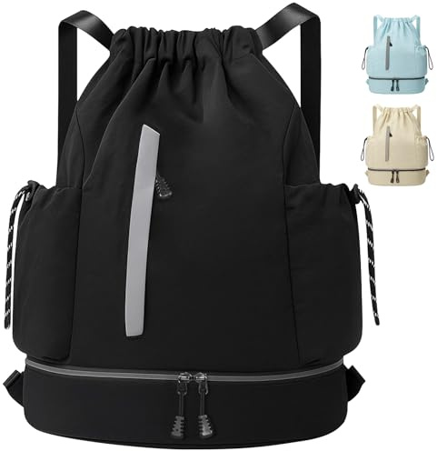 Qoosea Mochilas de Cuerdas Impermeable Bolsa de Deporte, Gran Capacidad Nylon Mochila de Gimnasio con Cordón para Hombre Mujer, Gym Bag de Cincha para Escolar, Senderismo, Casual, Viaje, Playa