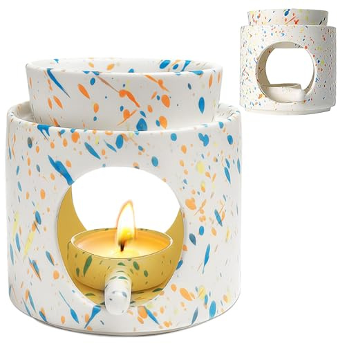 Lampe parfumée avec photophore, lampe parfumée pour huiles essentielles, brûleur d'encens en céramique, diffuseur d'huile parfumée et diffuseur de cire parfumée, réchaud pour huiles essentielles, bol